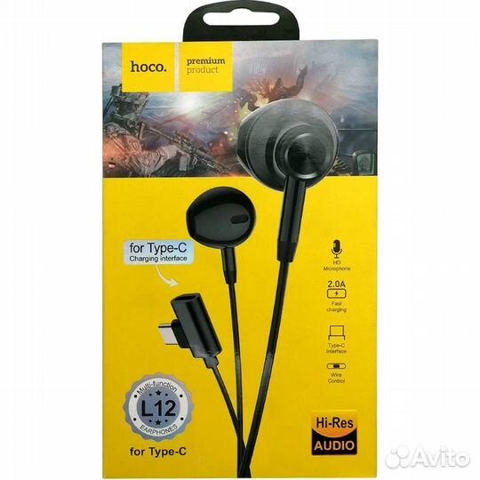 Наушники hoco L12 Earl, 2в1 с зарядным портом, для Type-C, черный