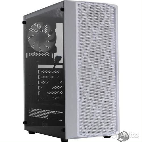 Powercase cmrmw-L4 Корпус Rhombus X4 White, Tempered Glass, Mesh, 4x 120mm 5-color LED fan, белый, A