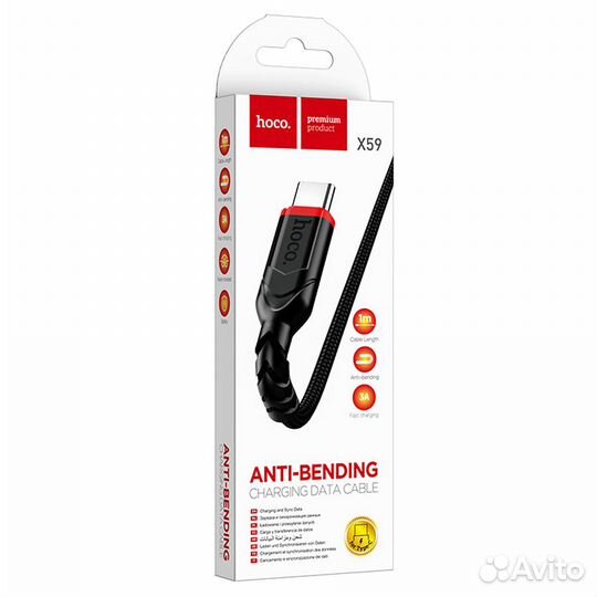 Кабель USB - Type-C 1м hoco X59 Victory, 3A, черны