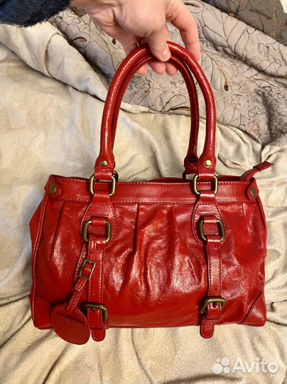 Massimo dutti красная сумка нат кожа