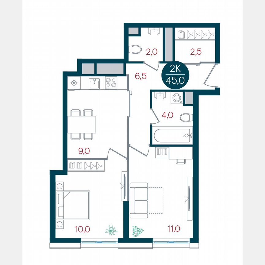 2-к. квартира, 45 м², 15/32 эт.