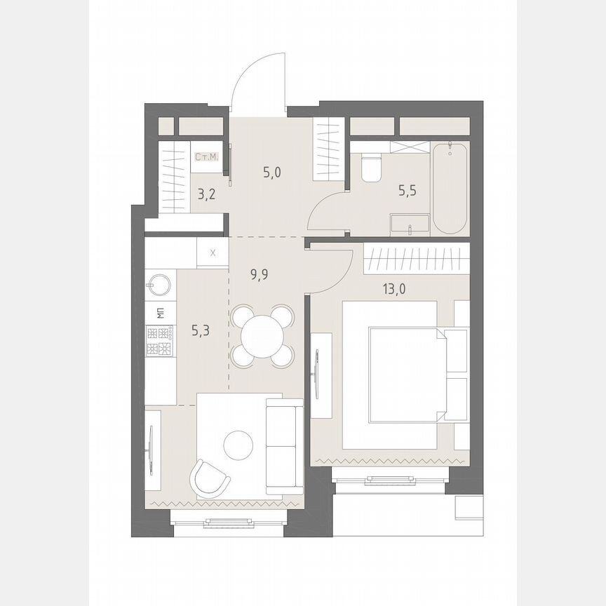 2-к. квартира, 41,9 м², 9/19 эт.