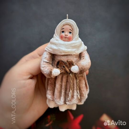 Ватная елочная игрушка ручная работа