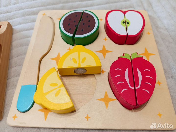 Деревянные игрушки, тортик на магнитах, поп-труба