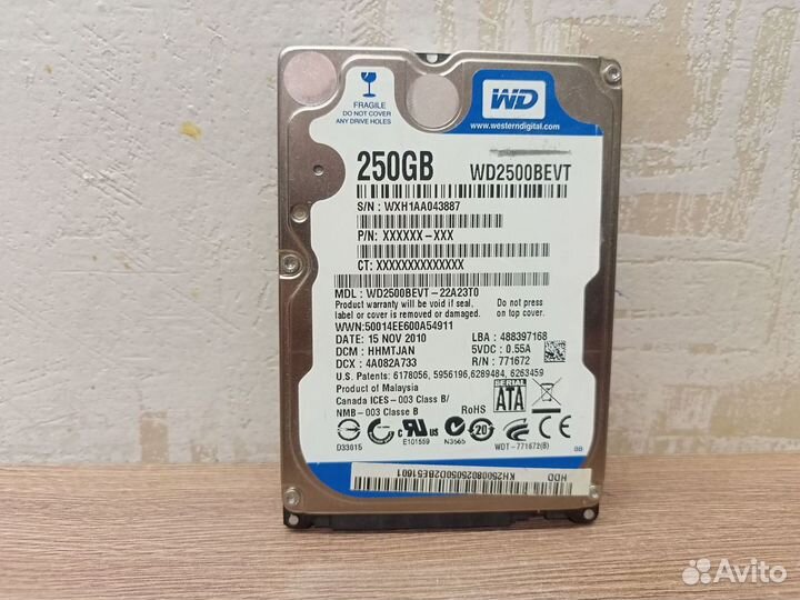 HDD ноутбука 250Gb WD wd2500bevt