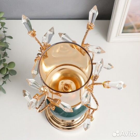 Подсвечник металл на 1 свечу 'Веточки с кристаллам