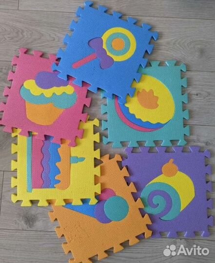 Коврики пазлы, вставыши: Транспорт, Сладости, Рыбы