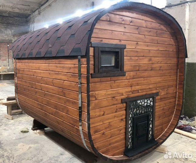 Баня бочка Квадро 2,5 метра с козырьком