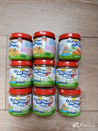 Детское питание, пюре овощное и фруктовое Агуша