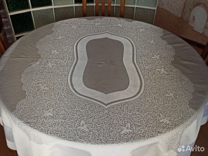 Льняная Скатерть белая хлопок. Круглая скатерть
