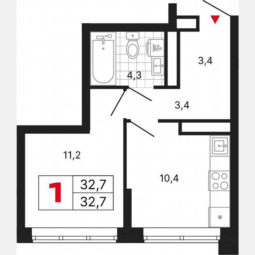 1-к. квартира, 32,7 м², 16/29 эт.