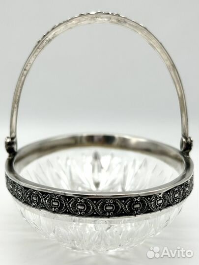 Ваза/ конфетница хрусталь серебро 84 проба 415,6 г