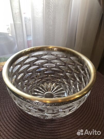 Хрустальная ваза с мельхиоровым ободком СССР