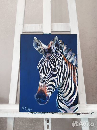 Картина Зебра холст на картоне акрил 30 х 40 см