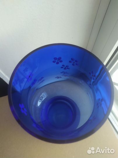 Ваза цветное кобальтовое стекло СССР Дядьково