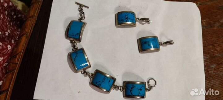 Серьги с бирюзой Серебряный браслет