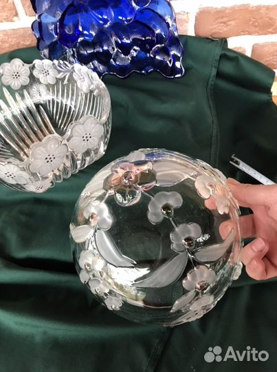 Ваза и менажница цветной хрусталь Германия