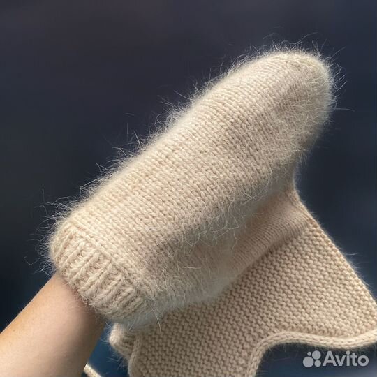 Пушистый вязаный капор капюшон ручной работы