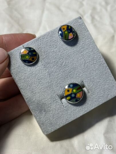 Серебряный комплект серьги и кольцо sunlight