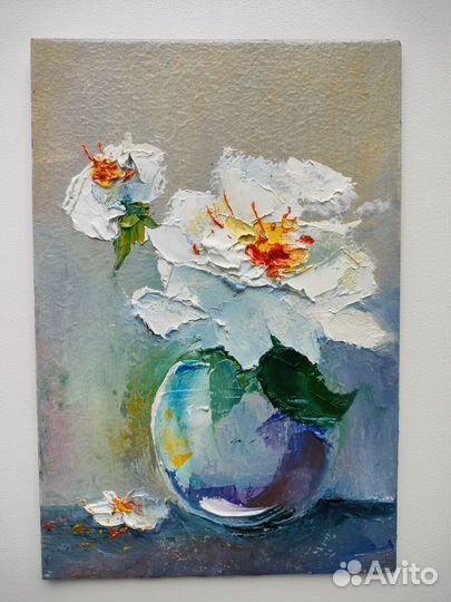 Картина маслом цветы. Размер 10х15
