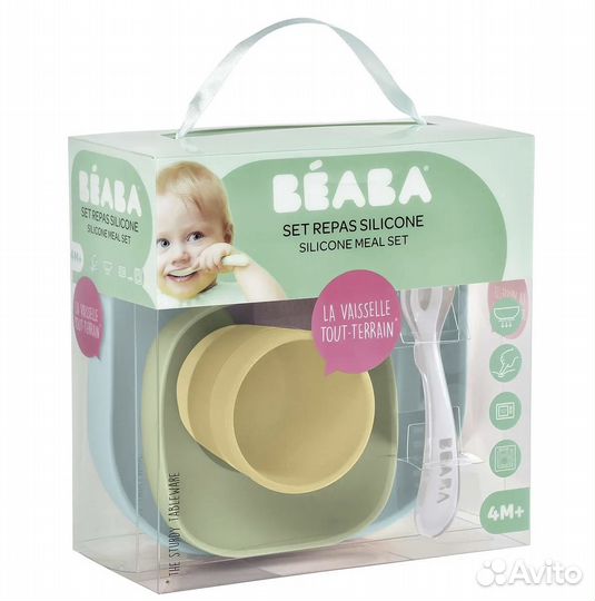 Набор посуды beaba 2тарелки с присоской стакан лож
