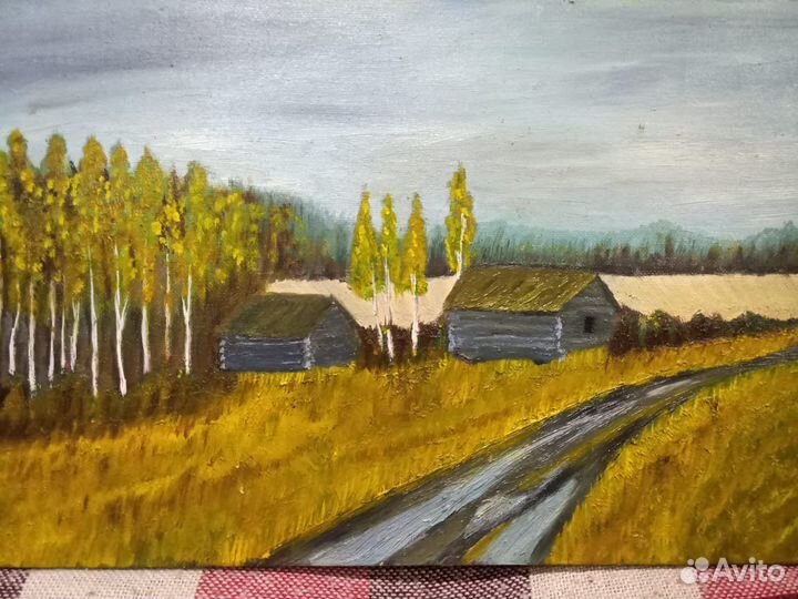 Старенькая картина Хутор холст масло