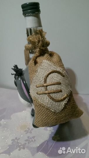 Бутылка интерьерная. Ручная работа. Ослик Иа.Декор