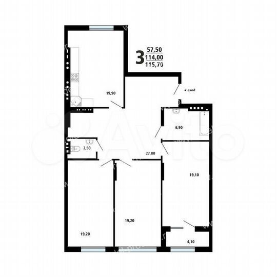 3-к. квартира, 115,7 м², 3/5 эт.