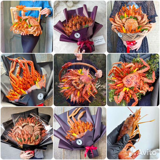 Мужской съедобный букет с раками и крабом