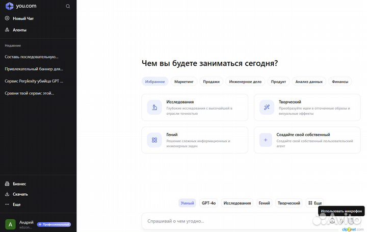 You.com все топ модели ии на 1 год за 15%