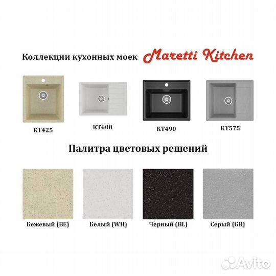 Мойка кухонная Maretti Kitchen KT490-GR серый, 49x42