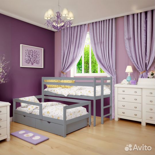 Кроватка из массива березы серая