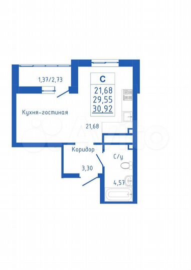 Квартира-студия, 30,9 м², 1/25 эт.