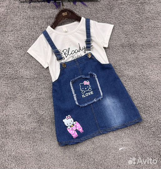 Джинсовый сарафан и футболка, 98-116