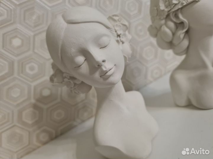 Гипсовая статуэтка 2 шт. лицо голова девушки цветы