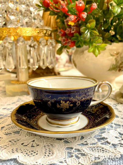 Винтаж Кофейная пара Reichenbach Кобальт ГДР