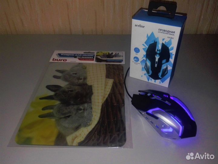 Новая Игровая Светодиодная Мышь +Коврик, 6-кнопок