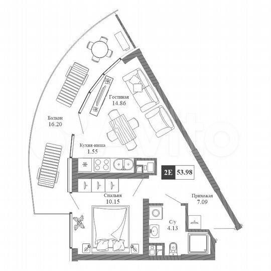 2-к. апартаменты, 54 м², 13/20 эт.
