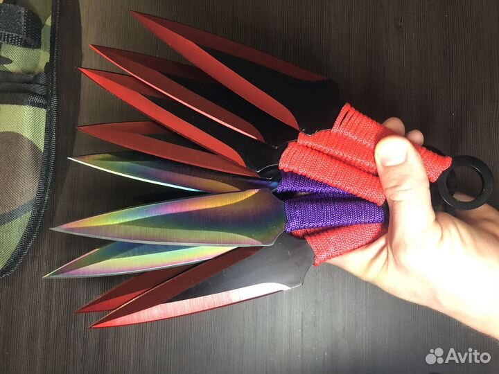 Японские кунаи. Метательные ножи, красные, 23 см