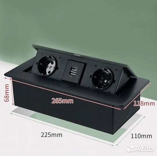 Выдвижной встраиваемый блок 2 розетки + 2 usb