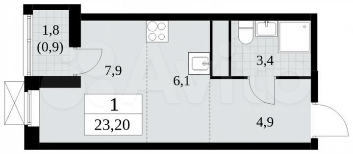 Квартира-студия, 23,2 м², 13/16 эт.
