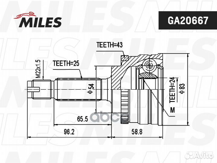 ШРУС Galant/Legnum 96-02 24*54*25 miles GA20667