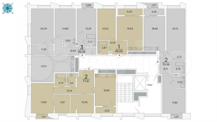2-к. квартира, 79,2 м², 6/19 эт.