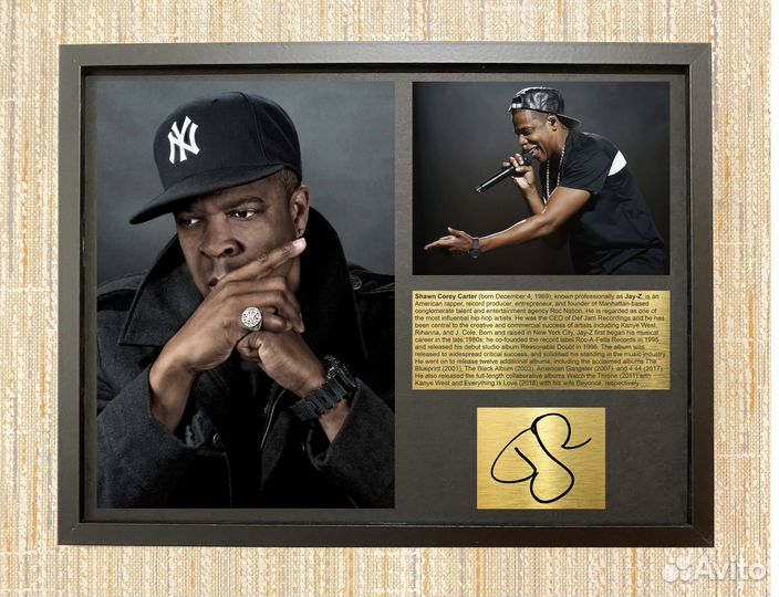 Jay-Z автограф в большой рамке 33х43см