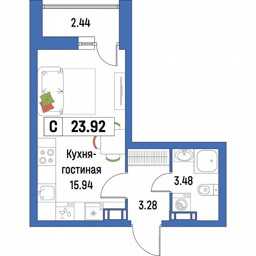 Квартира-студия, 23,9 м², 11/16 эт.