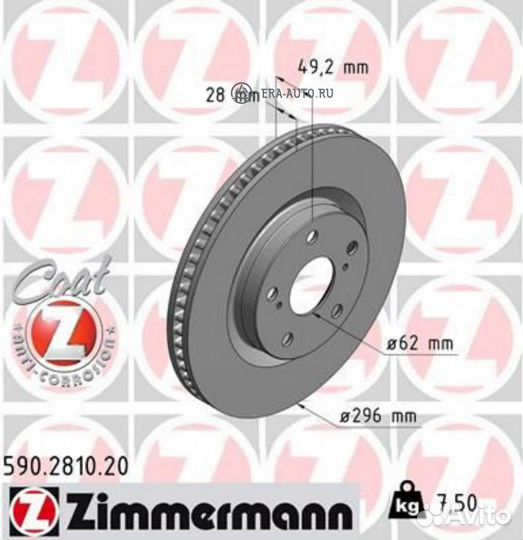 Zimmermann 590.2810.20 Торм.диск пер.вент.296x28 5