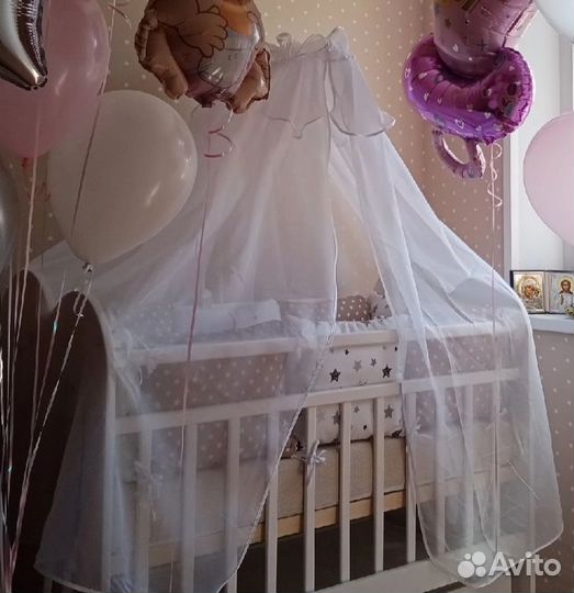 Балдахин с держателем и бортики в кроватку