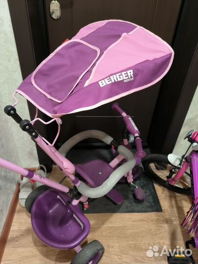 Детский трёхколёсный велосипед коляска с ручкой