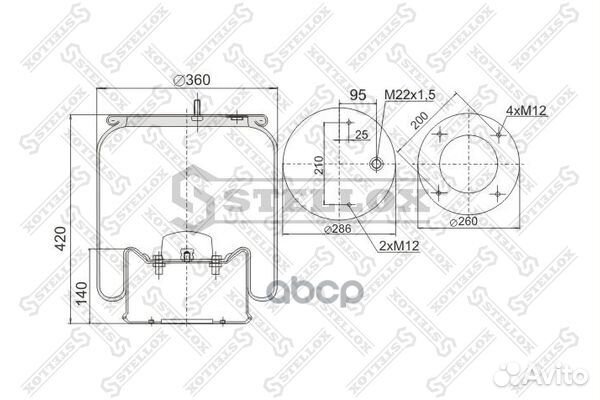 Пневмоподушка со стак2шп.M12смещ.25. 1отв.шт.M