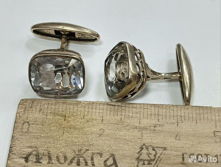 Запонки серебро 875 горный хрусталь СССР